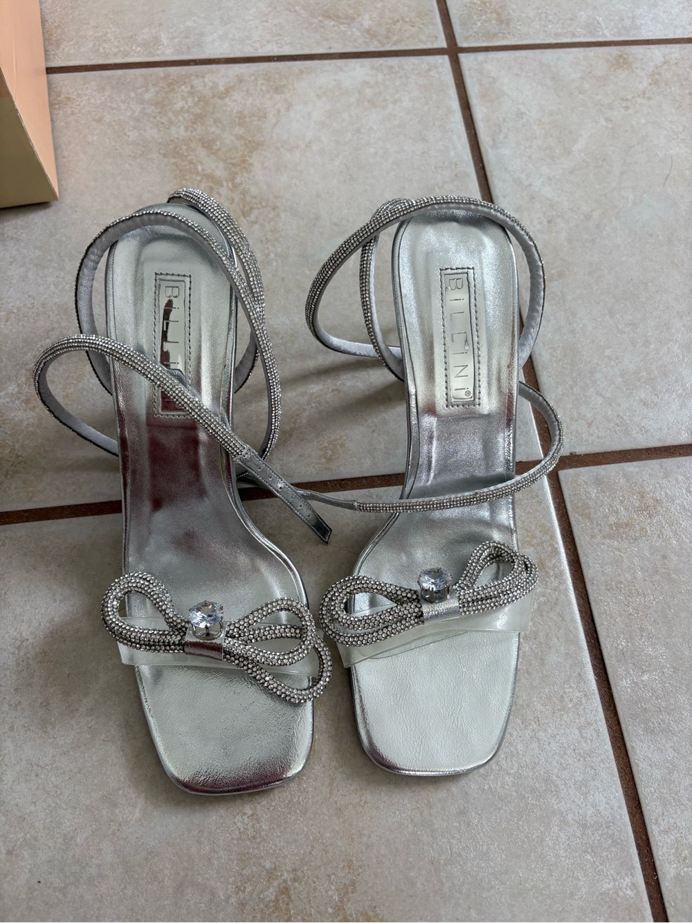 Billini Silver Crystal Bow Strappy Heels